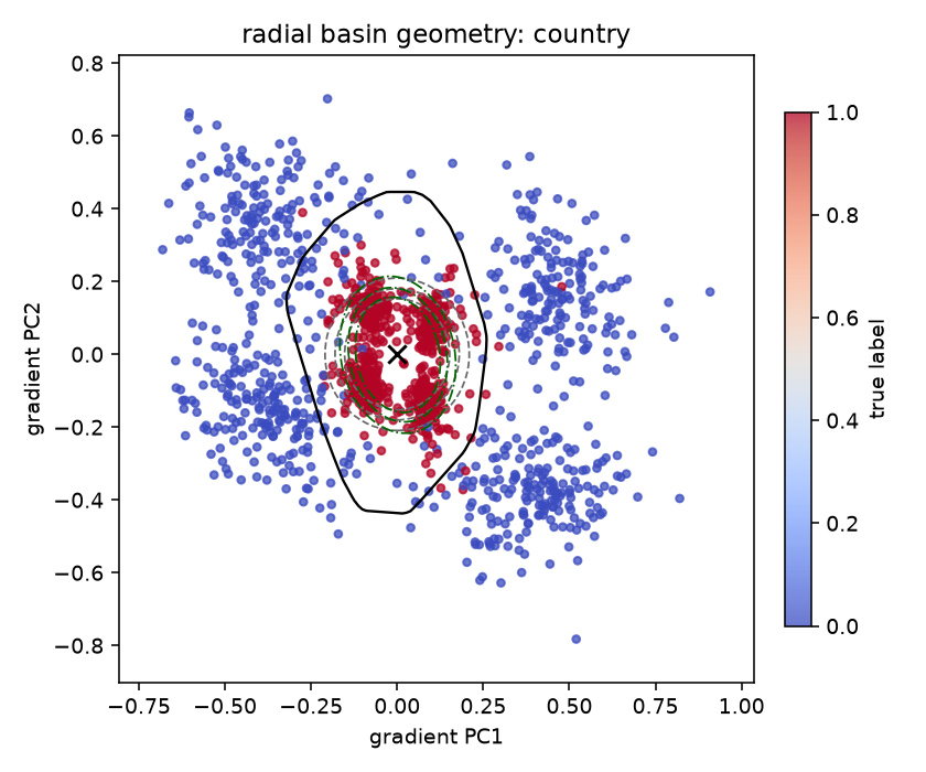 Static country radial basin plot with central positive examples.